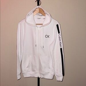 Calvin Klein White Zip Up Hoodie Sweatshirt with CK Logo Men’s Size S